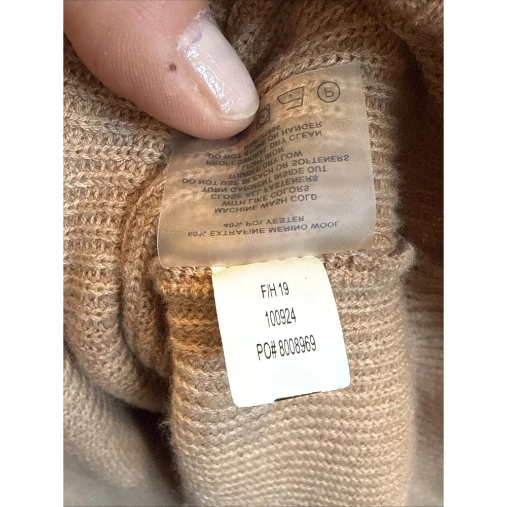 TITLE NINE | Extra Fine Merino Wool Blend Contrast Details Sweater Tan Sz Large